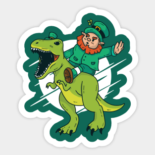 Leprechaun Riding T-Rex Sticker